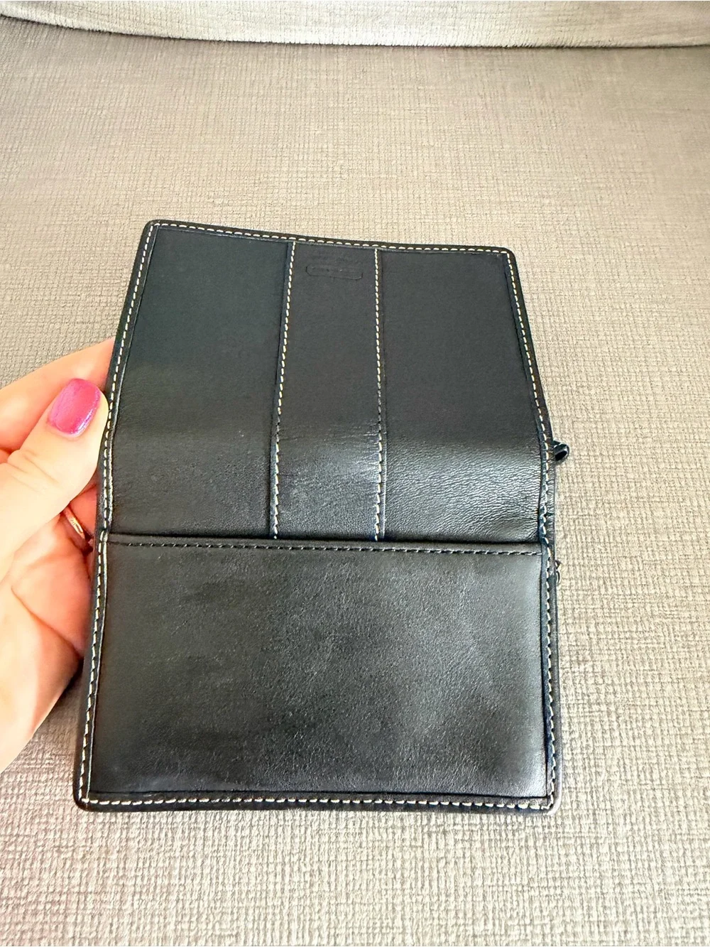 Coach Vintage Black Legacy Leather with White Contrast Stitching Wallet